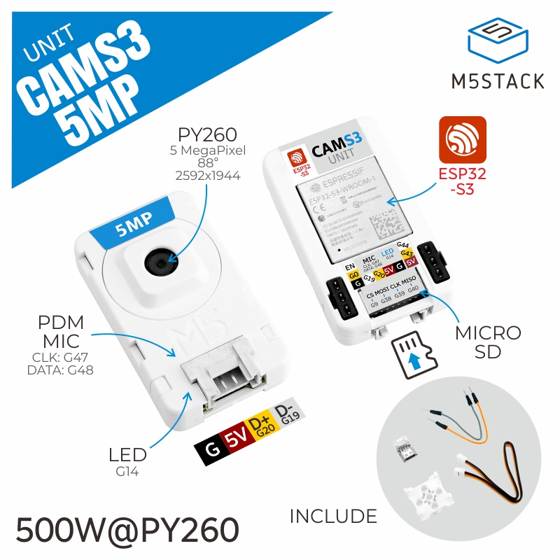 M5Stack Core2 - M5Stack 公式ユニット CamS3 Wi-Fi カメラ 5MP